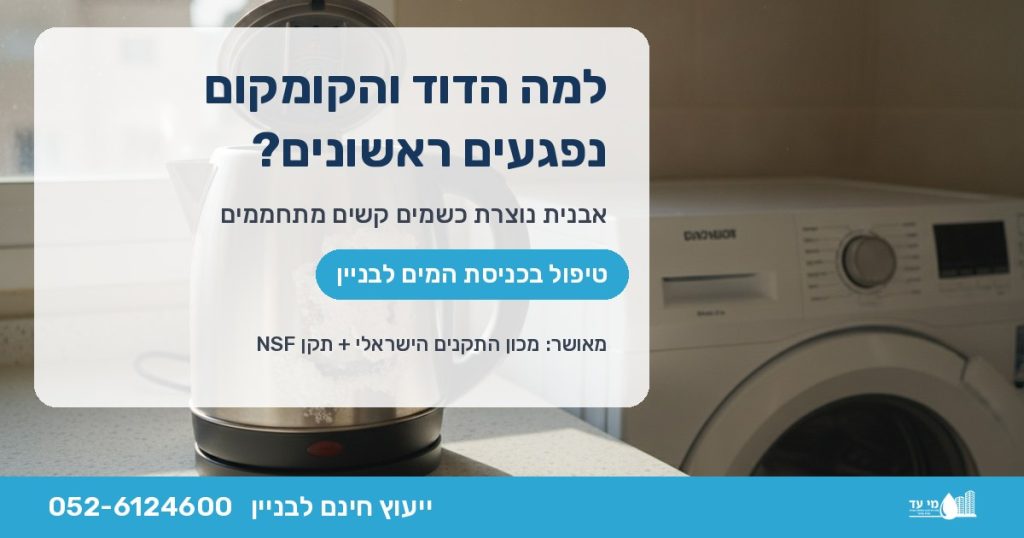 קומקום עם אבנית לצד מכונת כביסה — מכשירים שמחממים מים נפגעים ראשונים